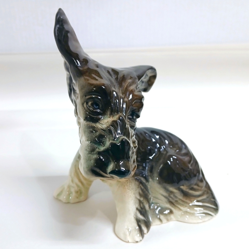Vintage Ceramic Dog Figurine - Black and Brown